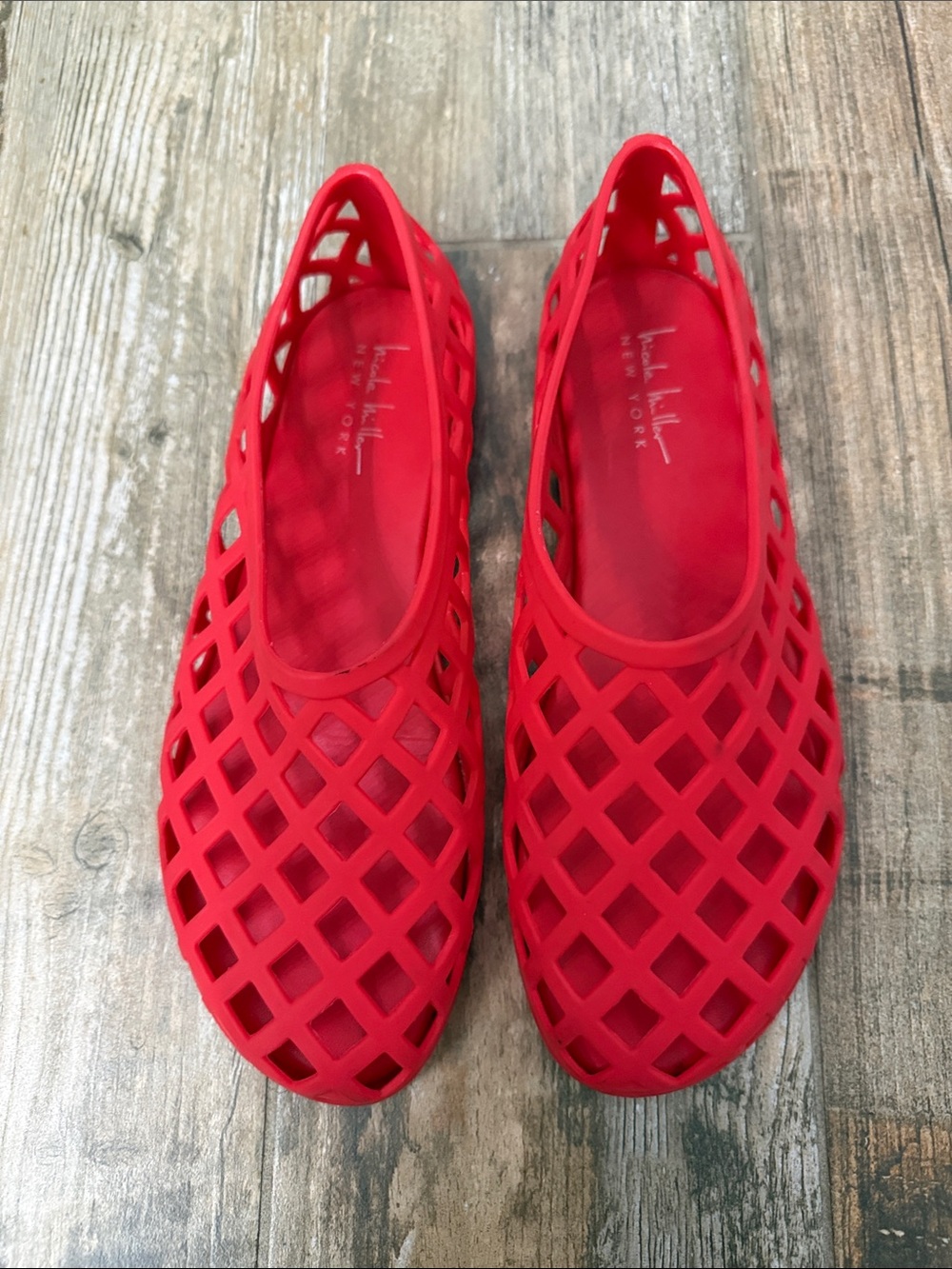 Nicole Miller Red Women's Lattice Rubber Slip-On Flats by